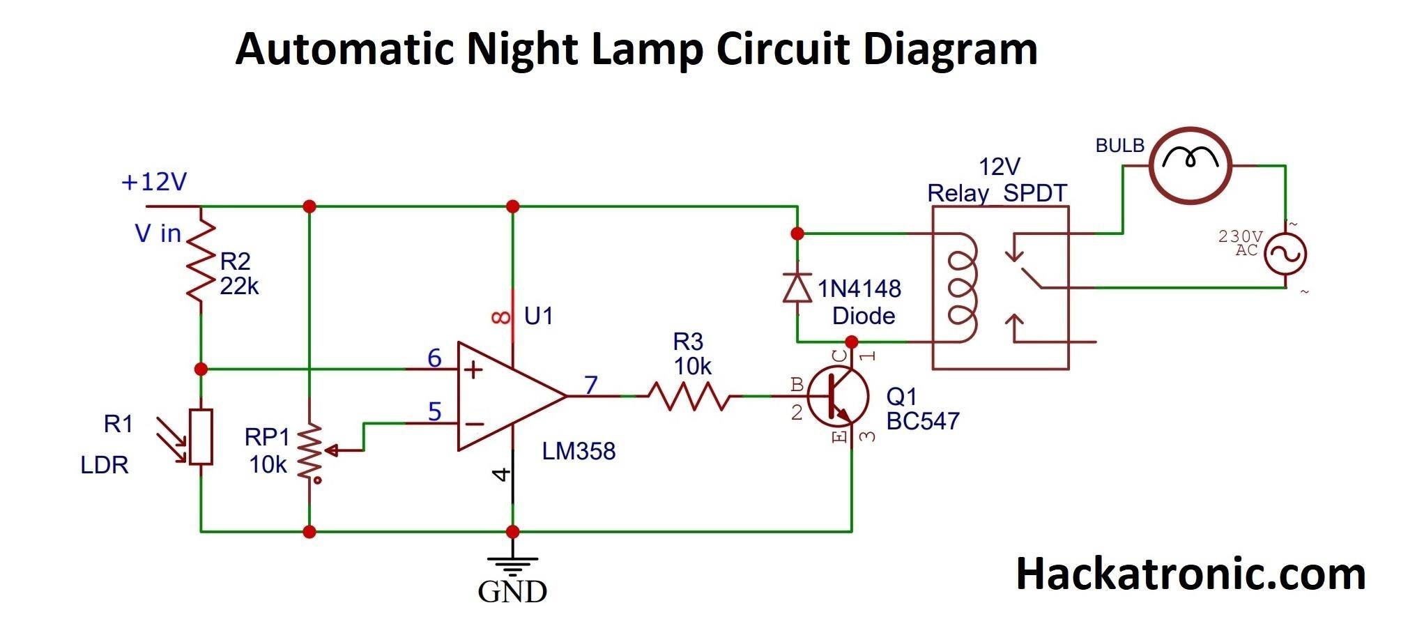 Automatic Night Lamp Circuit Diagram using lm358