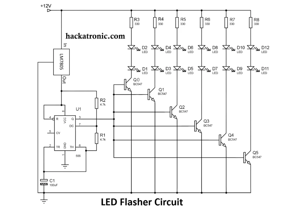 LED Flasher Circuit Diagram by 555 Timer