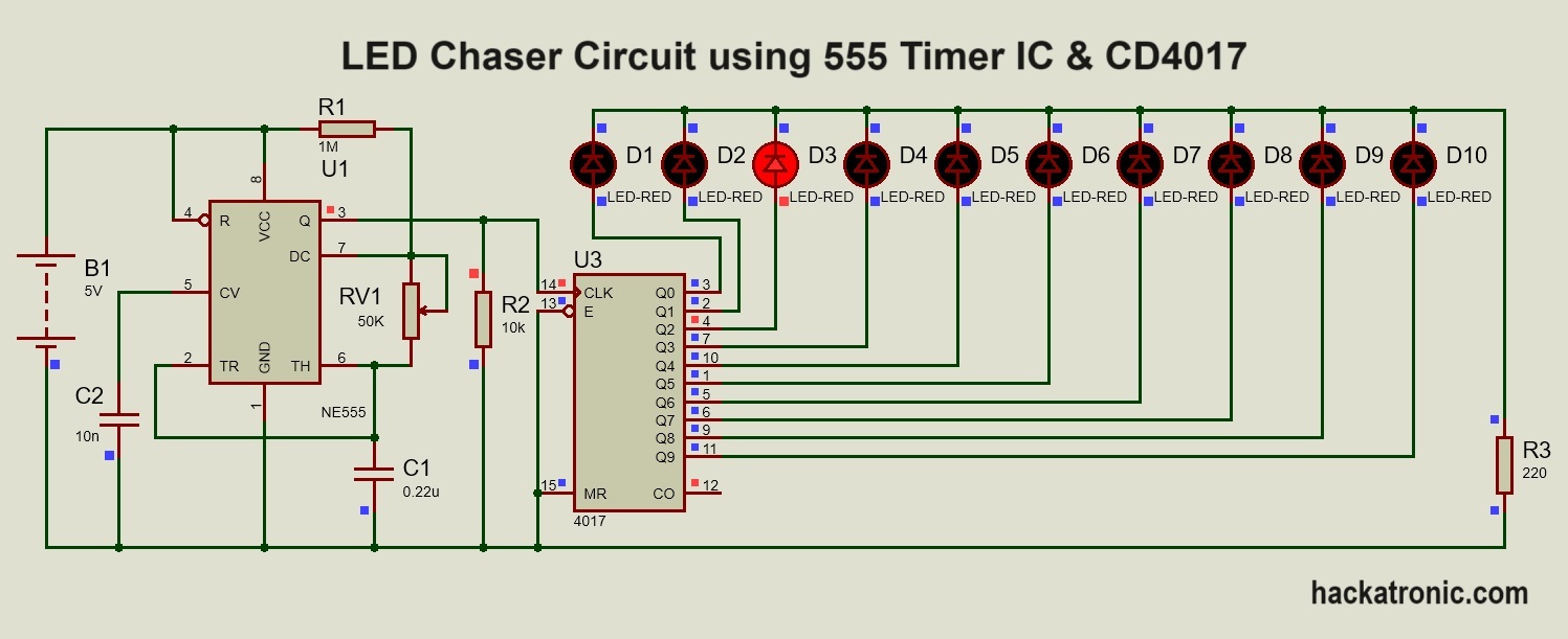 Led Chaser Circuit Using Timer And Cd Ic Hackatronic