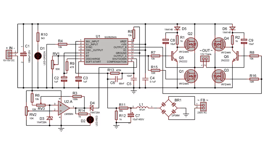 H Bridge Inverter Circuit Diagram by SG3525 IC