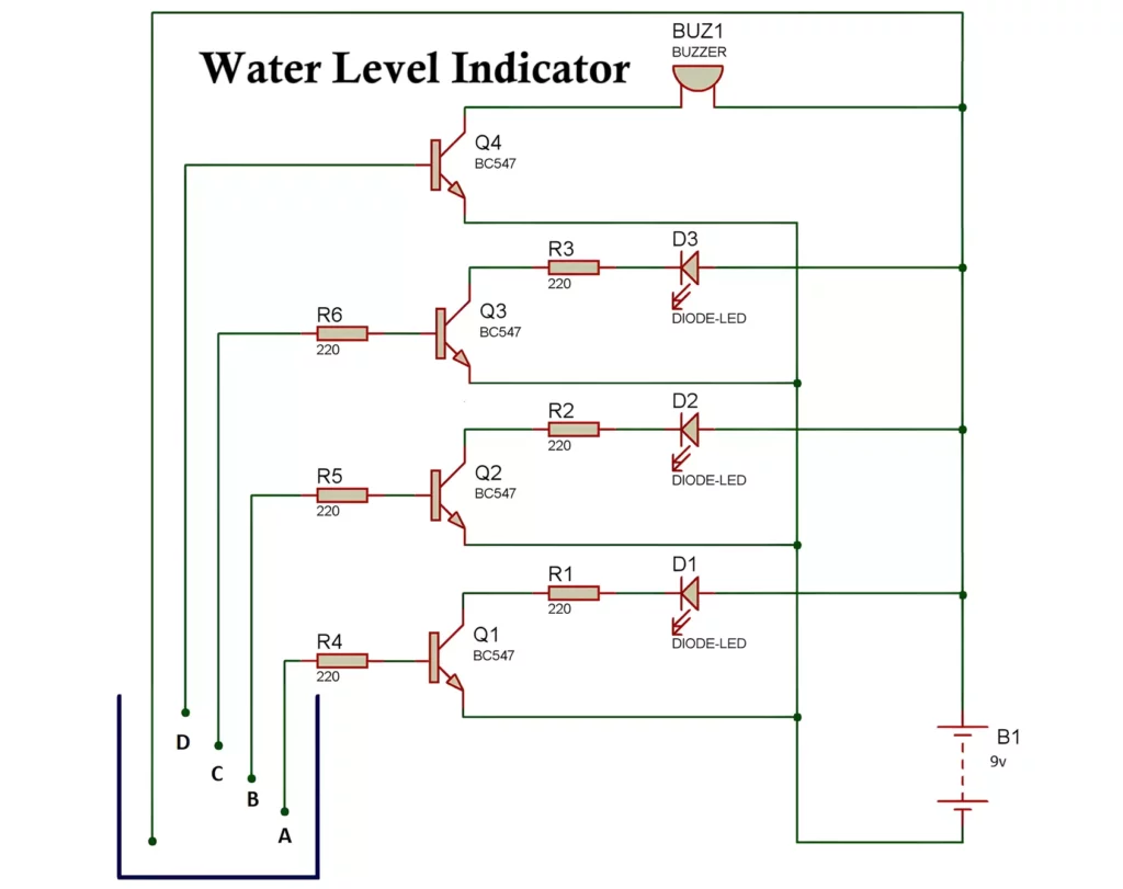 Water Level Indicator using Transistors BC547