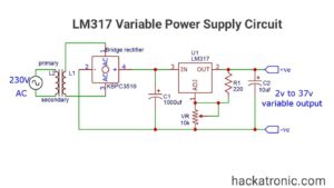 LM317 adjustable voltage regulator circuit » Power supplies