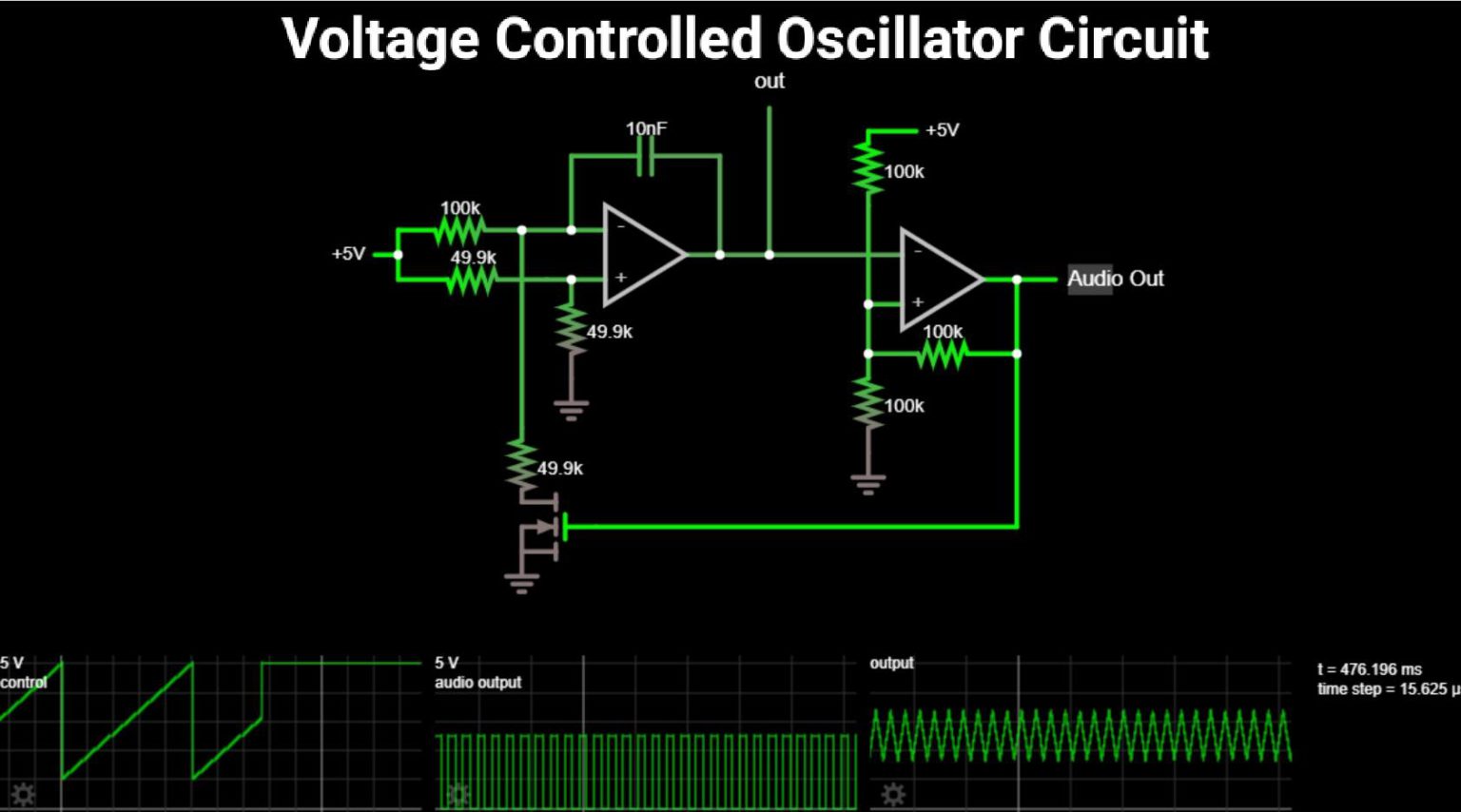 Voltage controlled oscillator circuit using LM566 VCO IC