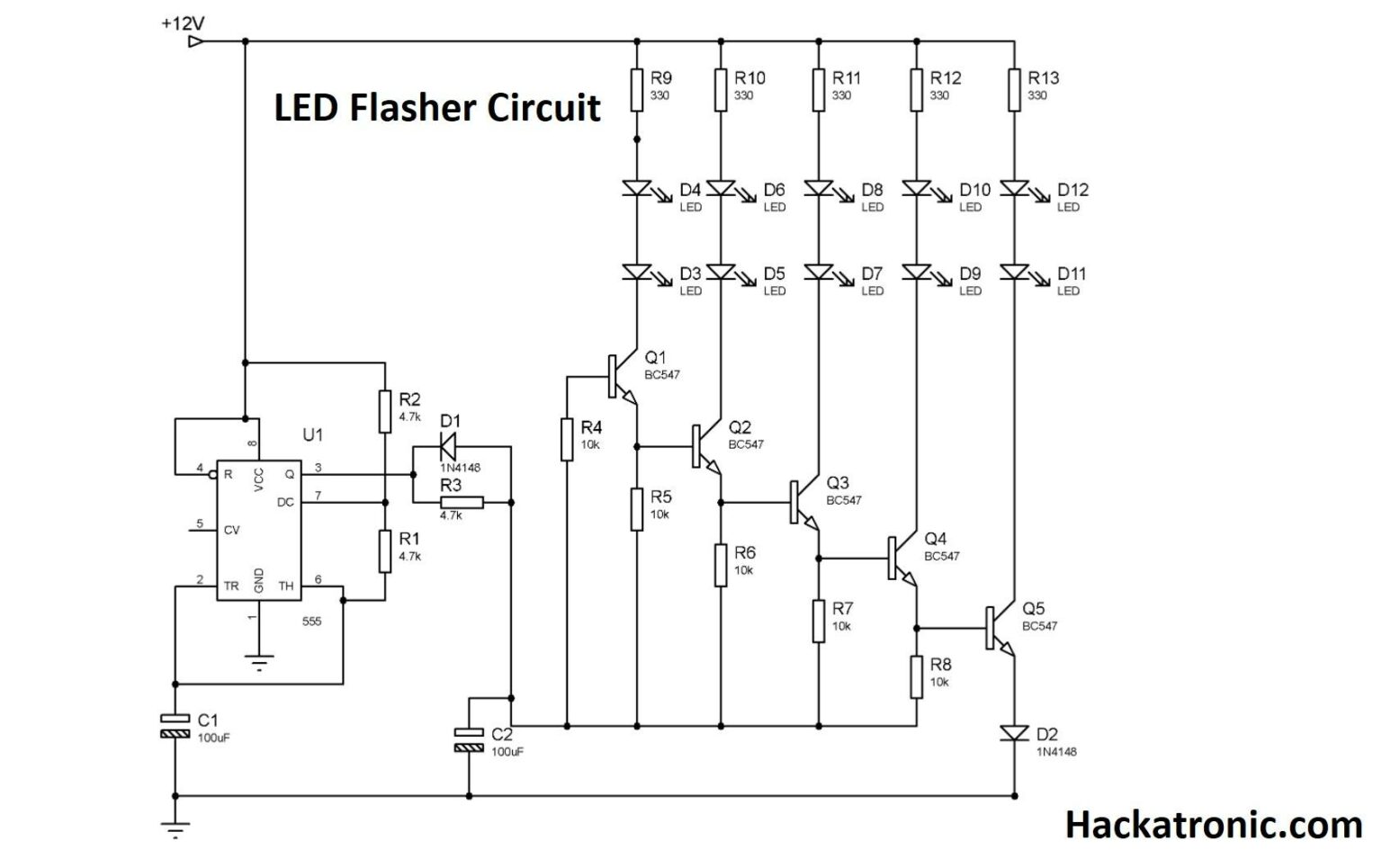 Led Flasher Circuit Diagram With 555 Timer 555 Timer Ic