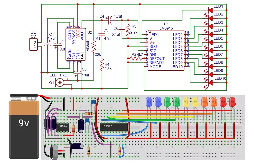 LM3915 VU Meter Circuit Diagram