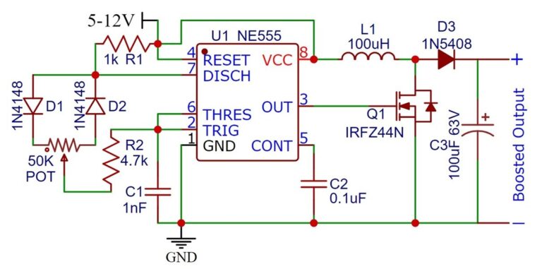 Boost Converter Circuit Using 555 Timer