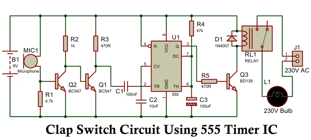 Clap Switch Circuit Using 555 Timer IC