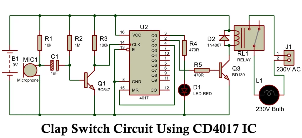 Clap Switch Circuit Using CD4017 IC